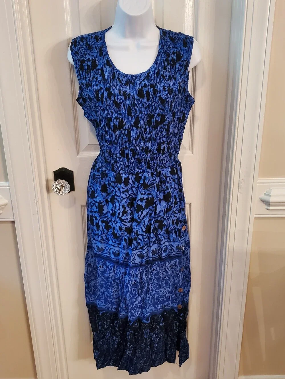 Vtg - R&K Originals - Blue & Black - Floral - Maxi Dress - Size 12